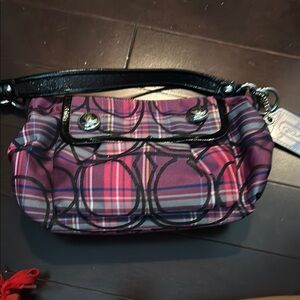 Coach Pink and Black Plaid Shoulder Bag